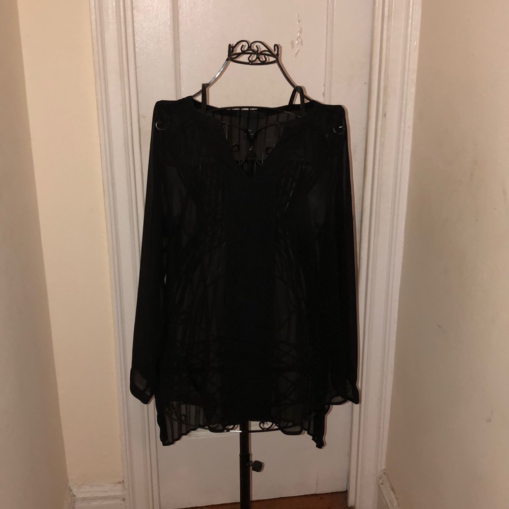 Lane Bryant Black Sheer Blouse / 14-16